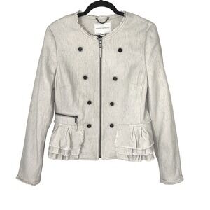 Banana Republic Womens Cream Tweed Peplum Style Blazer With Stretch Size 14‎ EUC